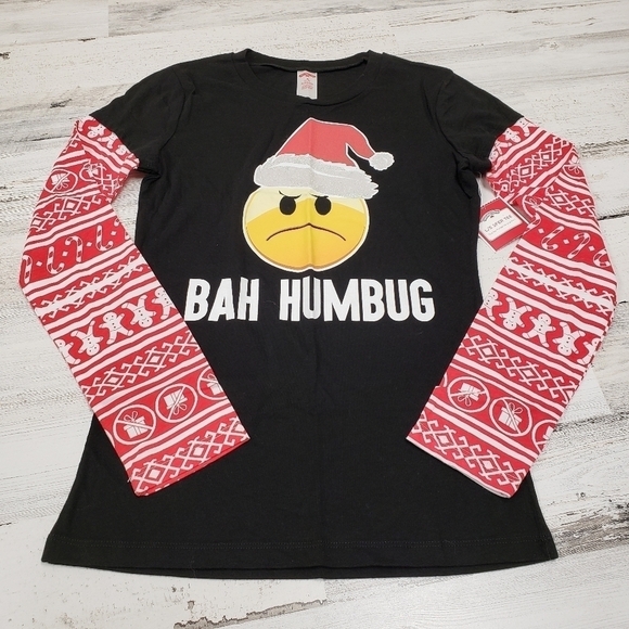 Holiday Time Womens Bah Humbug Christmas Top Size Juniors 7-9 Medium - Picture 1 of 4